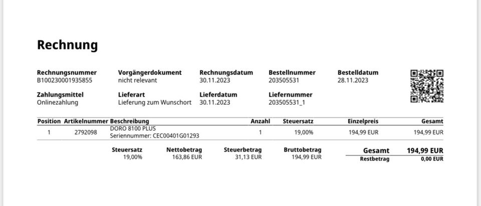 Neues Handy Doro 8100 Plus OVP und Rechnung in Berg