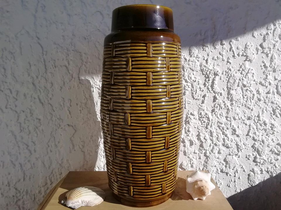 60er Vase AK Keramik 647-30 KorbDekor Mid Century Boho Skandi in Wissen