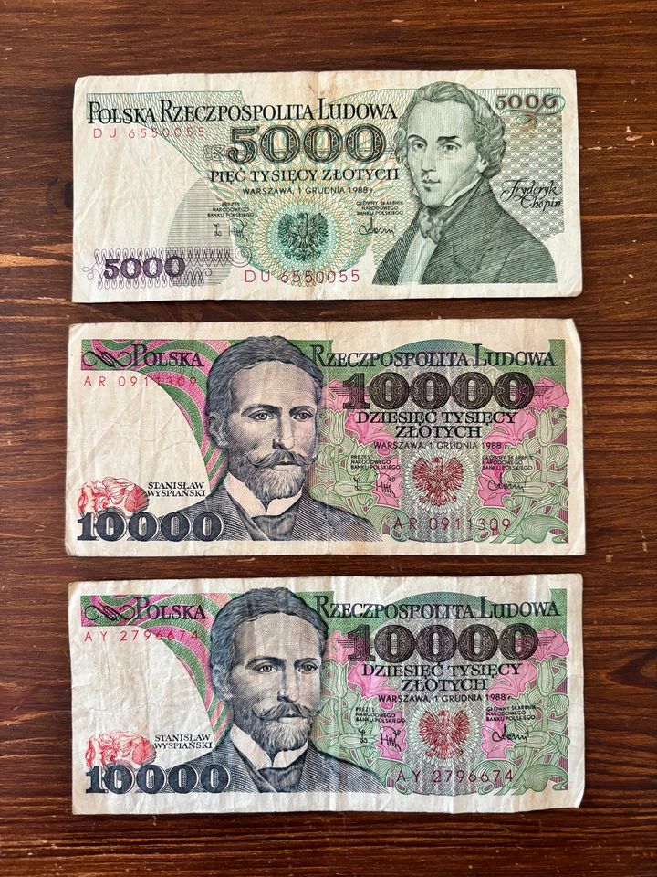 Alte 5000 und 10000 Zloty Zlotych Banknote Geldschein aus Polen in Zossen-Dabendorf