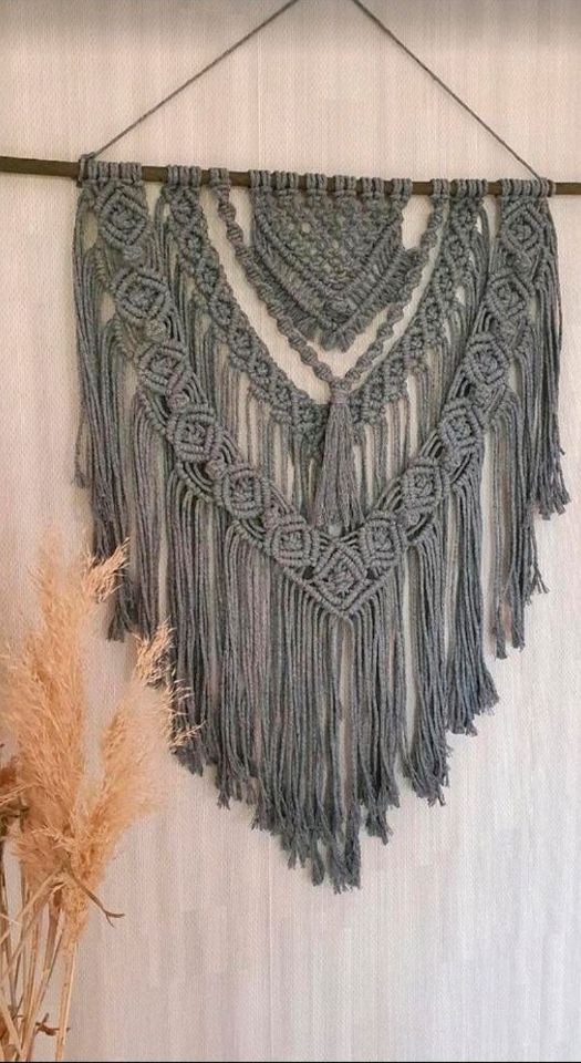 Makramee Wandbehang grau boho vintage deko in Bottrop