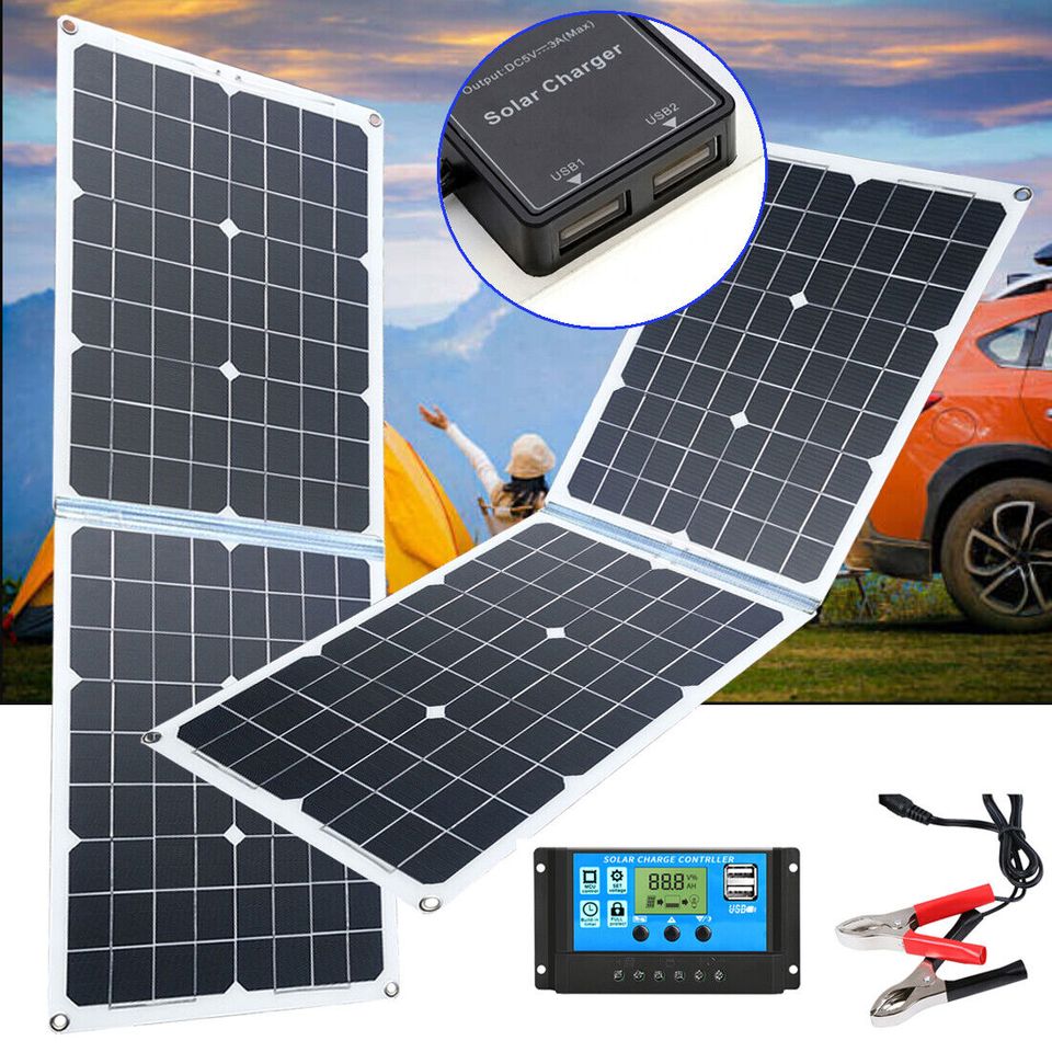 2 100W Faltbar SolarPanel + 12V Batterie Ladegerät Camping Solar in Weilburg