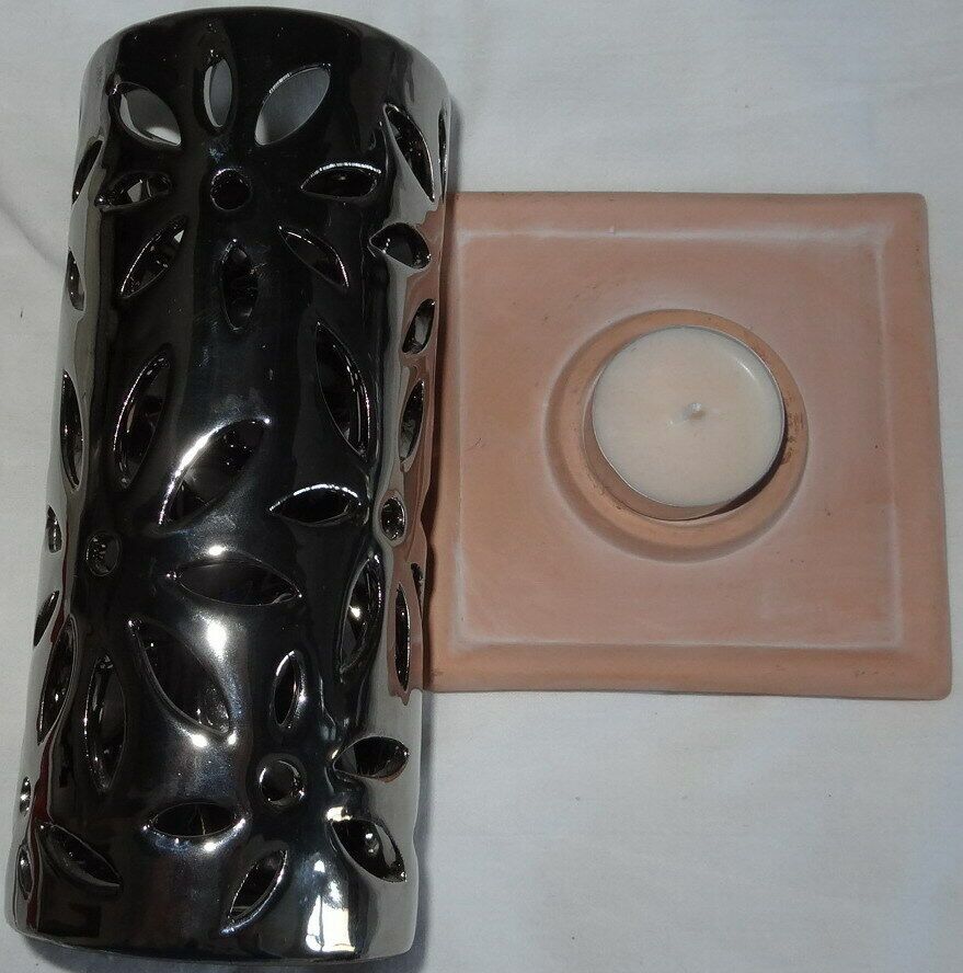 DL Kerzenhalter Teelichthalter Metall auf Tonteller dekorativ 18H in Urbar