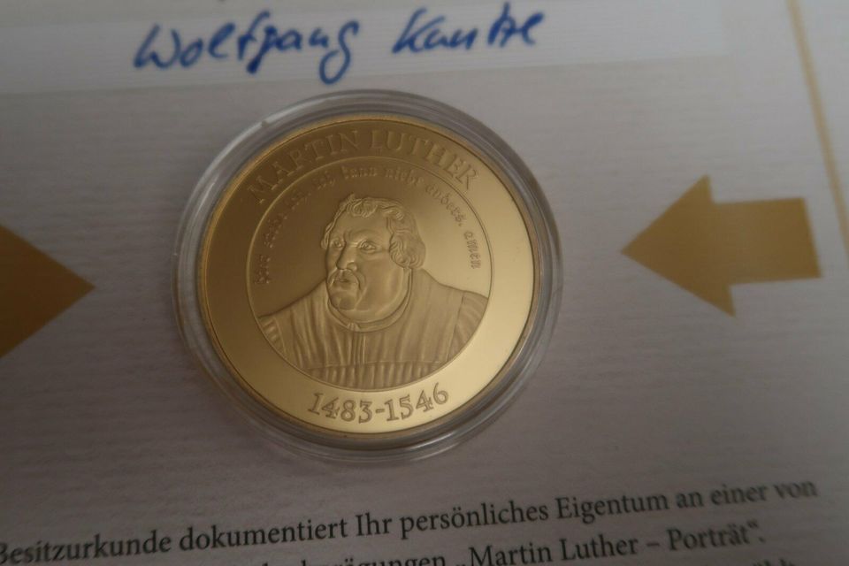 Gedenkprägung Münze "Martin Luther-Portät" 24-Karat-Feingold in Dresden