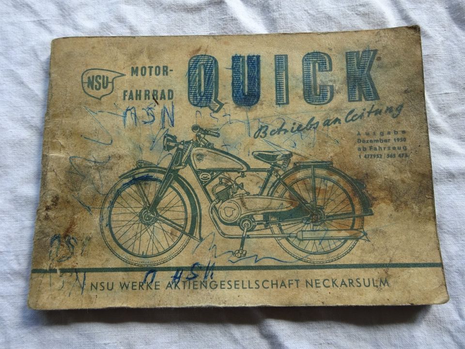 NSU Motor - Fahrrad NSU Quick Betriebsanleitung Dezember 1950 in Horb am Neckar