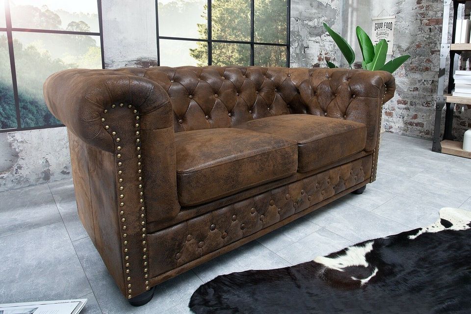 Design Sofa Chesterfield 205cm 3er, braun, Antik Look in Hamburg