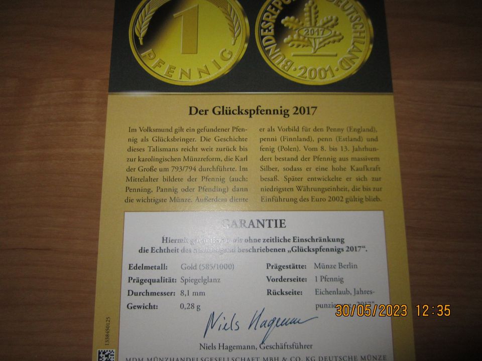 Sammelalbum Glückspfennig Pfennig 585 Gold 2017 Goldmünze in Hamburg