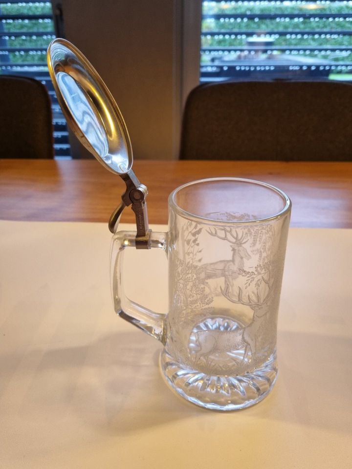 ALWE Glas Krug Bierkrug mit Zinndeckel & Walddekor in Wietmarschen