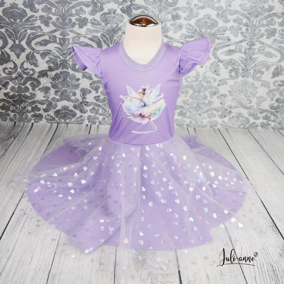 Handmade Tüll Drehkleid Tellerrock Lila Ballerina 74 - 164 in Biesenthal