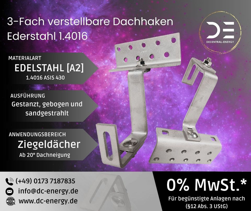 ✅Dachhaken PV-Modul | Montagesystem | 3x verstellbar | Edelstahl✅ in Lohfelden