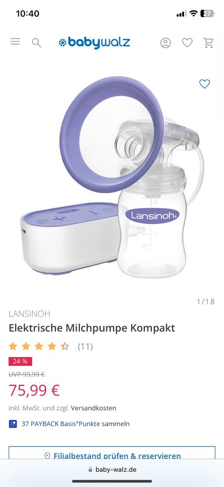 Lansinoh Elektrische Milchpumpe (neuwertig) in Seelze