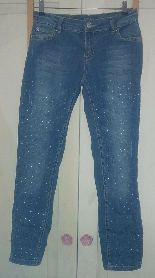 Top Strass Jeans Stretch 34 36 TOP used look Mittel blau in Karlsruhe