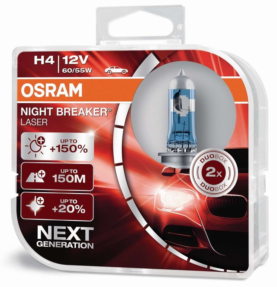 Osram H4 Night Breaker Laser 150% Glühbirnen Leuchtmittel, 55Watt in Bad Schwartau