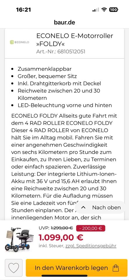 4 Rad eRoller 6km/h Senioren Fahrzeug in Pöhl