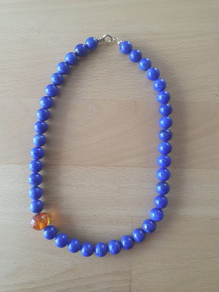 Collier Kette Halskette Lapislazuli mit Bernstein in Köln