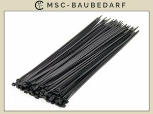 Kabelbinder 3,6 mm stark, 200 mm lang, schwarz — 100 Stück –