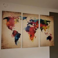 Leinwand Weltkarte dreiteilig bunt auf Canvas Mitte - Wedding Vorschau