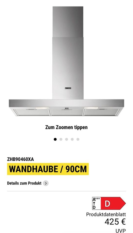 Zanussi Küche / Umluft / Dunstabzugshaube / Wandhaube 90cm breit. in Wermelskirchen