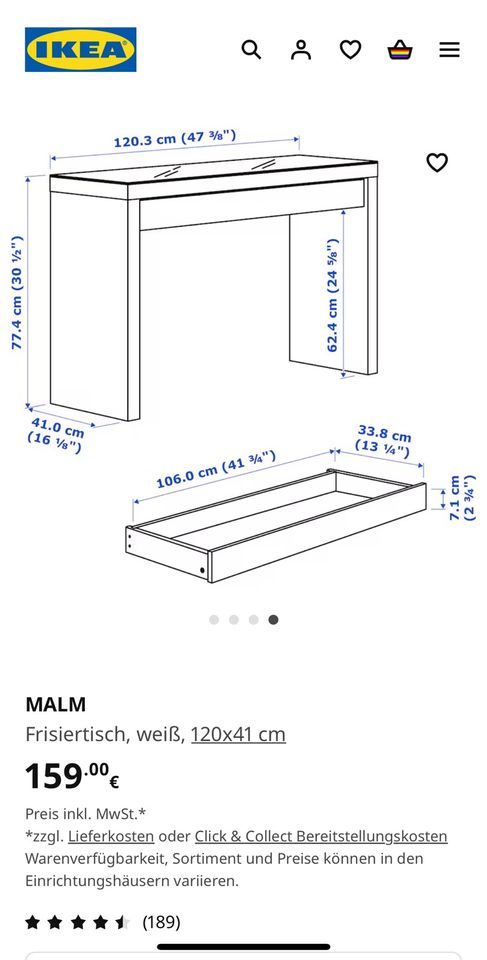 Ikea MALM Schminktisch Schreibtisch Tisch Holz Glas in München