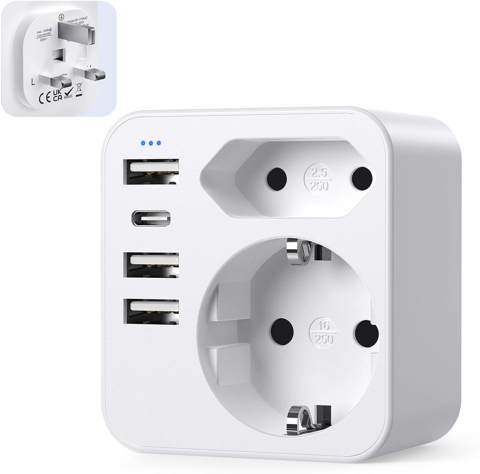 Adapter England Deutschland Stecker mit 3 USB 1 USB C(3.4A) in St. Ingbert