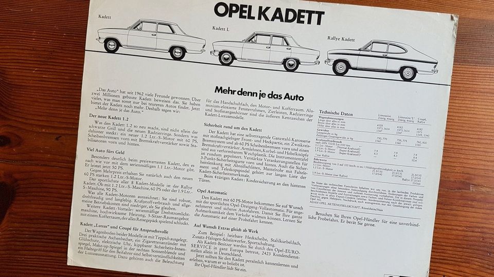 OPEL KADETT  B  - incl. Rallye Kadett  -  Prospekt 1971 in Celle