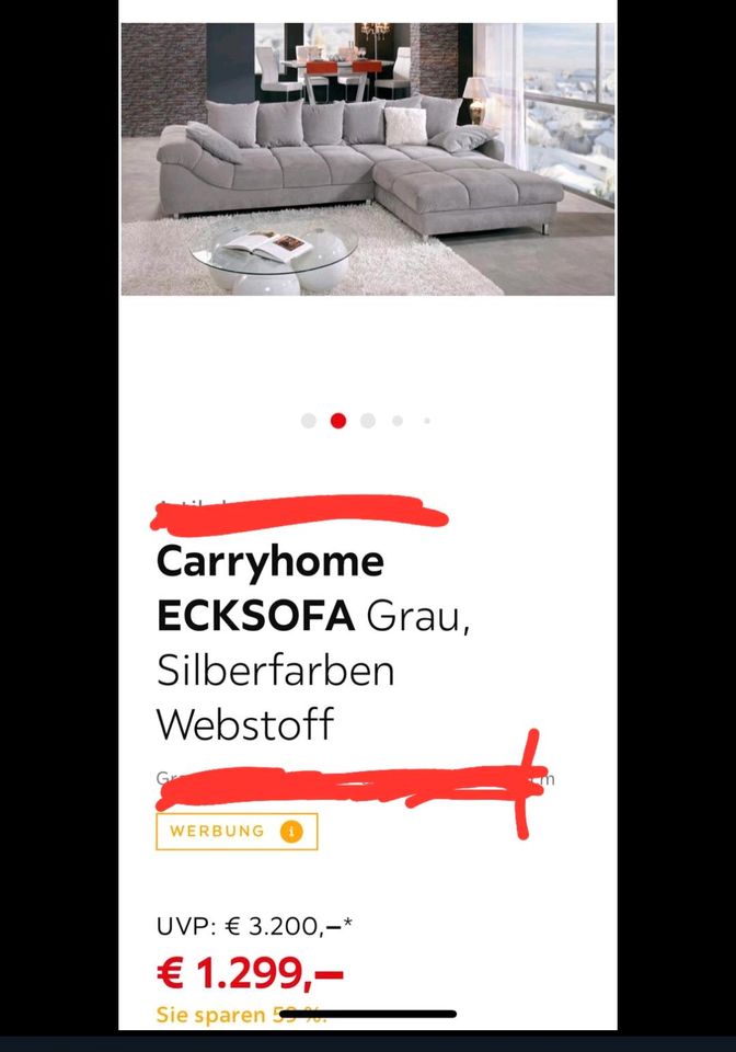 ECKSOFA GRAU,SILBERFARBEN WEBSTOF. in Karlsruhe