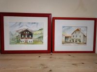 Zwei aquarell bilder gemälde in rotem Rahmen aus Holz Bayern - Buchloe Vorschau