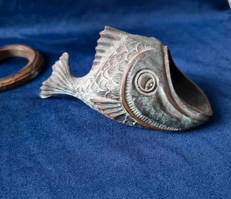 Bronze Figur 2 x  Fisch Aschenbecher  1x Kobra Kerzenhalter Antik in Iserlohn