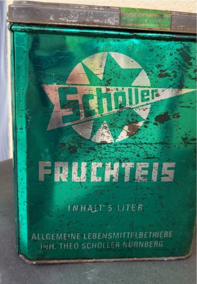 SCHÖLLER EISKREM FRUCHTEIS Dose grün Blechdose 5 Liter in Neuwied