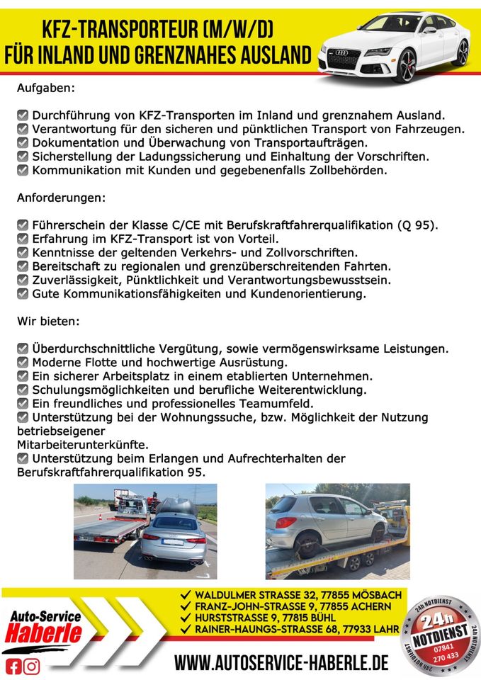 Stellenausschreibung: KFZ-Transporteur (m/w/d) für Inland und gre in Achern