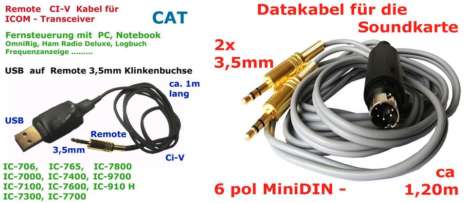 CAT Remote, Icom, Yaesu - Verbindungskabel USB zur  CAT-Buchse in Pleitersheim