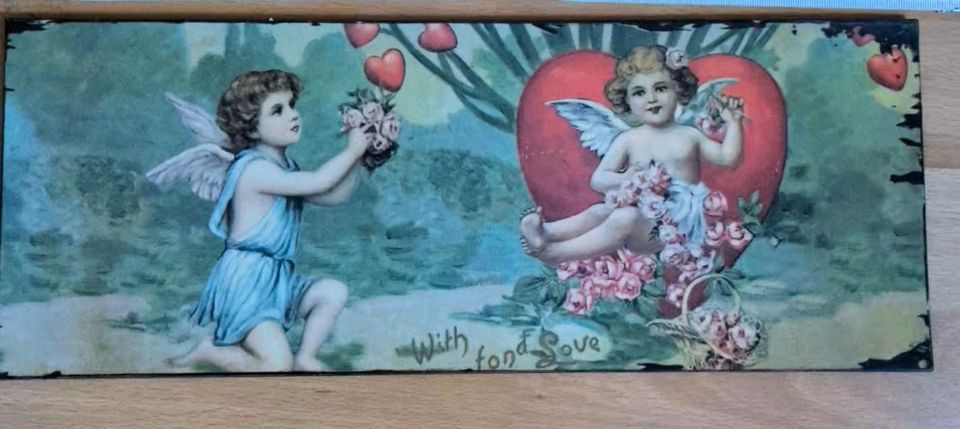 Valentinstag Romantisches Vintage Blechschild Engel "with love" in Dresden