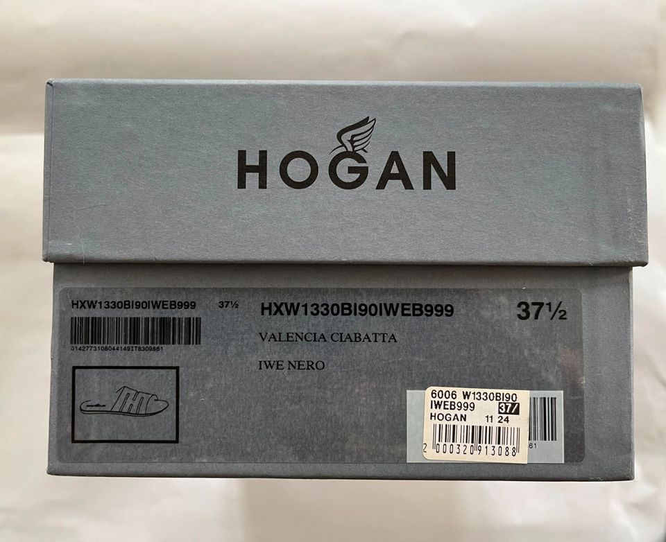 HOGAN Valencia 37.5, Slides, Sandalen in schwarzem Leder, NEU in Öhningen