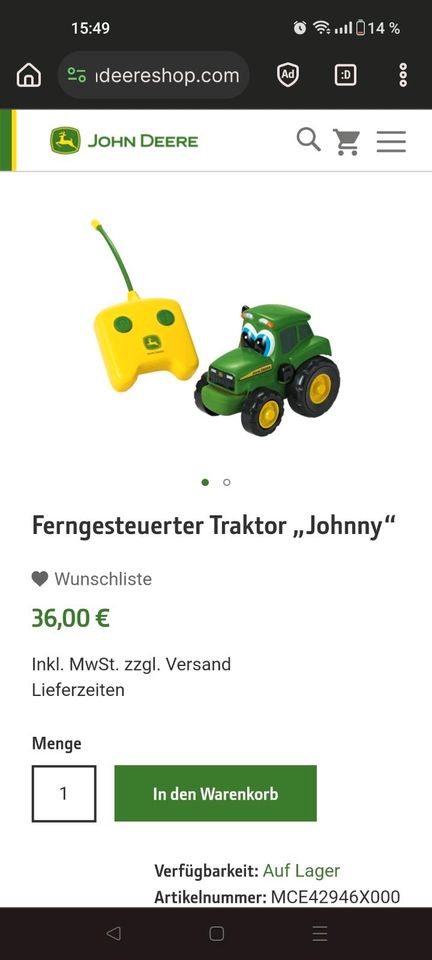 Ferngesteuerter John Deere Traktor "Johnny" in Berlin