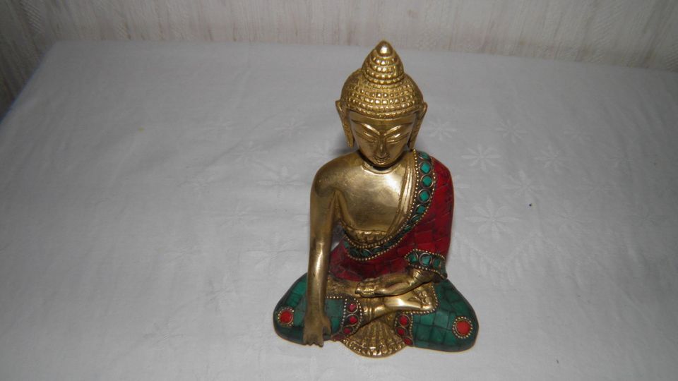 Buddha Statue, Sakyamuni Buddha, Messing.Korallen+Türk. 17cm,1 kg in Felsberg