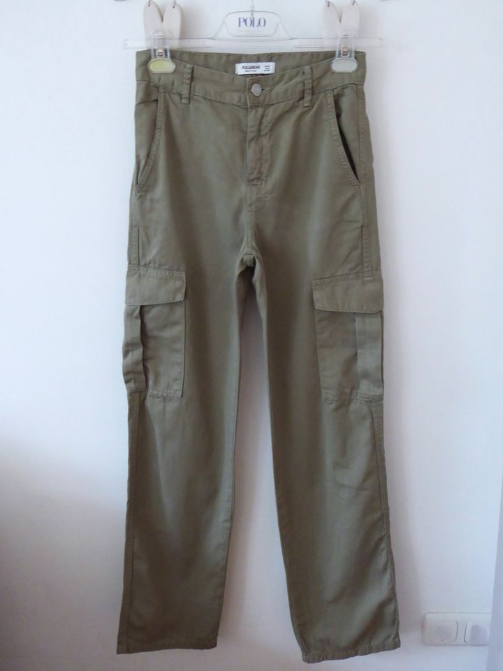 Pull & Bear Cargohose Hose Wide Leg XS 34 khaki oliv Top NP35 in Hamburg