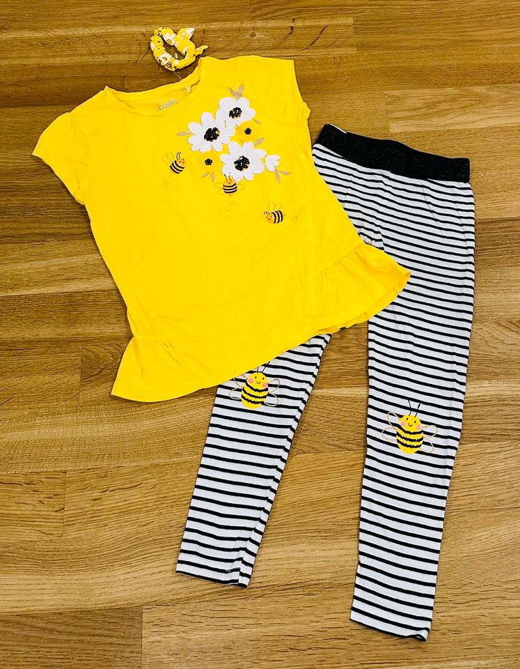 3-tlg. Sommer Set Shirt & Leggings & Haargummi „Biene“ 116/122 in München