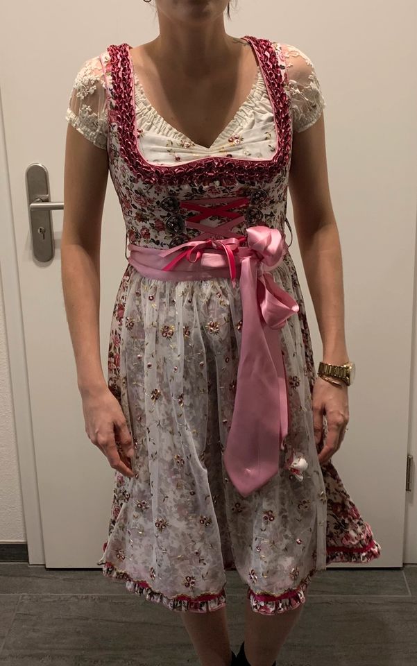 Dirndl rosa Pink Blumen Stick Marjo 36 S inkl Bluse Kleid Tracht in Rastatt