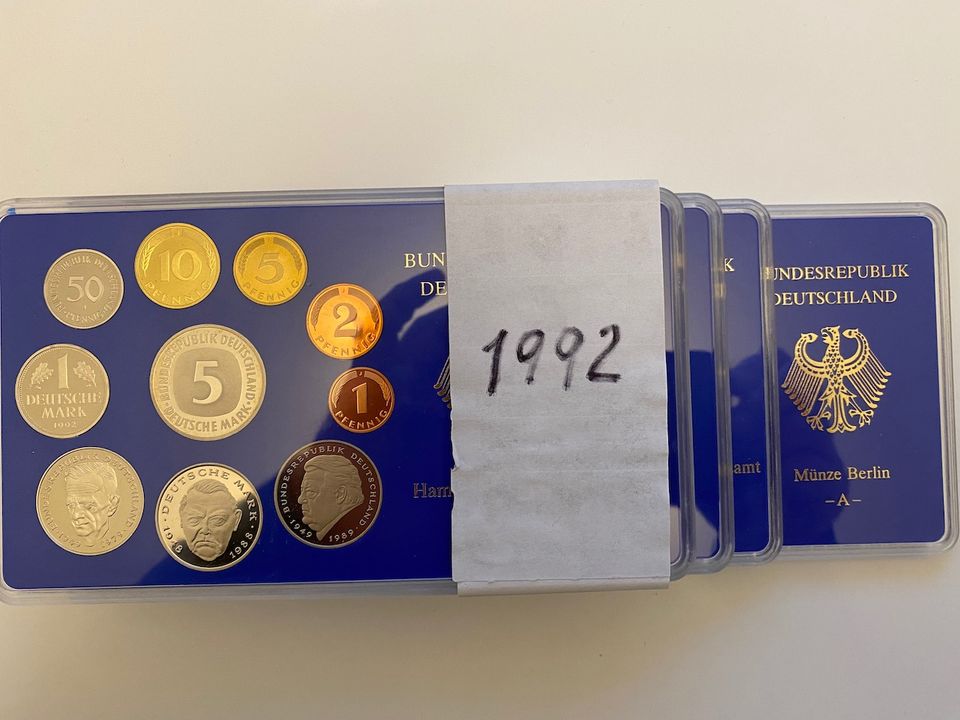 Bund Kursmünzensatz 1992 - 1 Pfg. bis 5 DM  - 5 Prägestätten in Hamburg