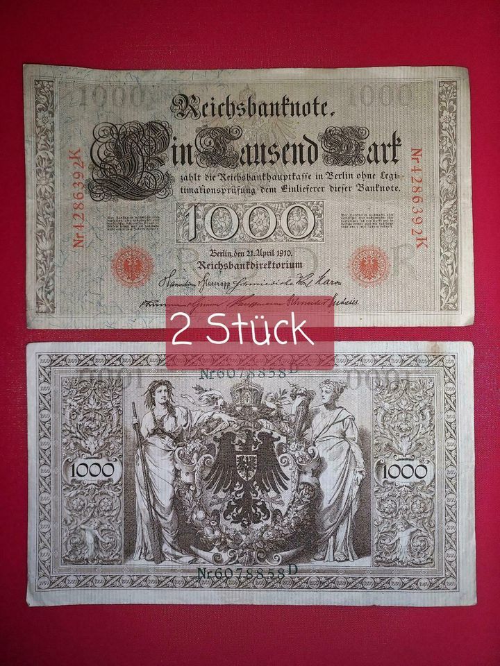 Reichsbanknoten Reichsmark Geldscheine Inflation 1 Wk in Malliß