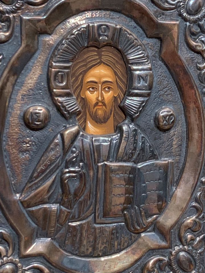 Ikone Griechenland 950 er Silber Jesus Pankrator handgemalt in Hamburg