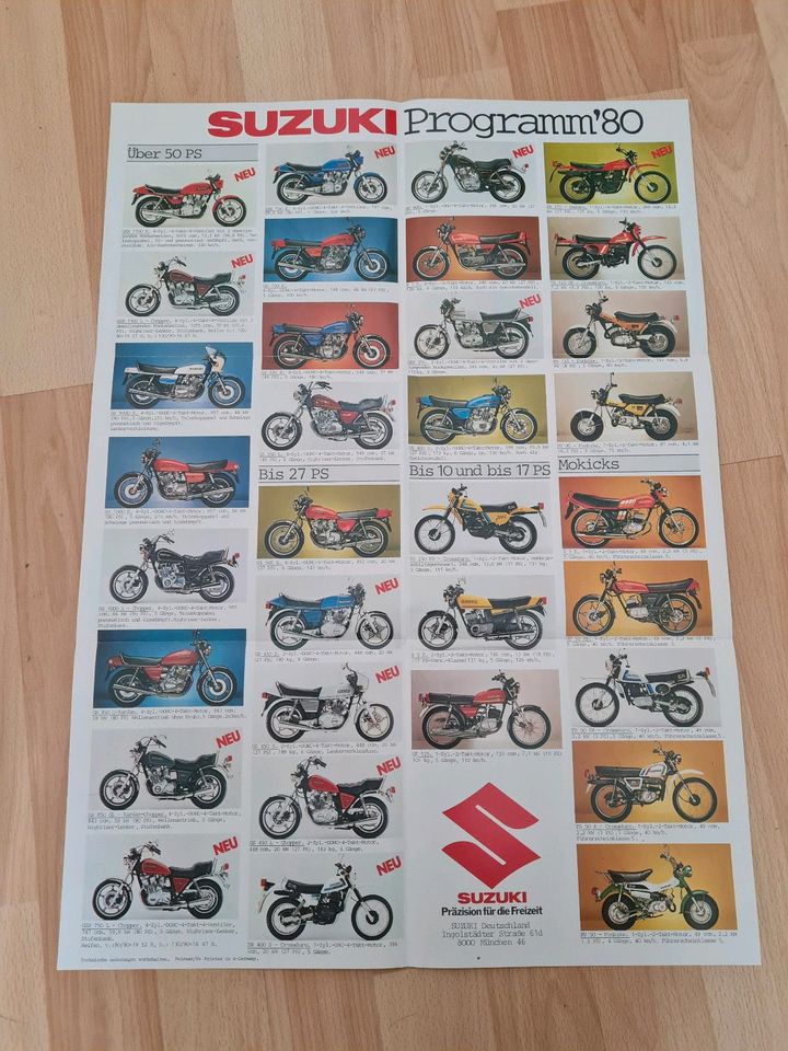 Suzuki Motorrad 1980 Prospekt Programm top Zustand deutsch Poster in Schloß Holte-Stukenbrock
