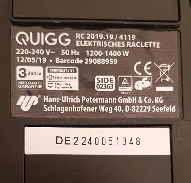 QUIGG Raclette elektrisch mit Zubehör in Nürnberg (Mittelfr)