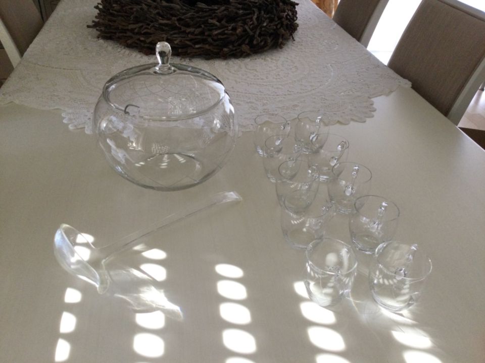 Vintage Bowle Set Kristallglas Mid Century 50 60 Gläser Deko Vase in Gerolsheim