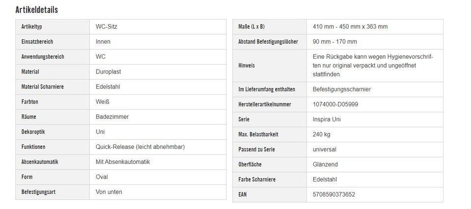 WC-Sitz PRESSALIT Inspira Uni weiß mit Absenkautomatik NP: 79€ in Pforzheim