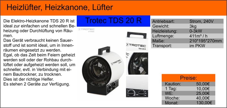 ZU VERMIETEN: Heizlüfter, Heizkanone, Lüfter, Trockner, Bauheizer in Hemer