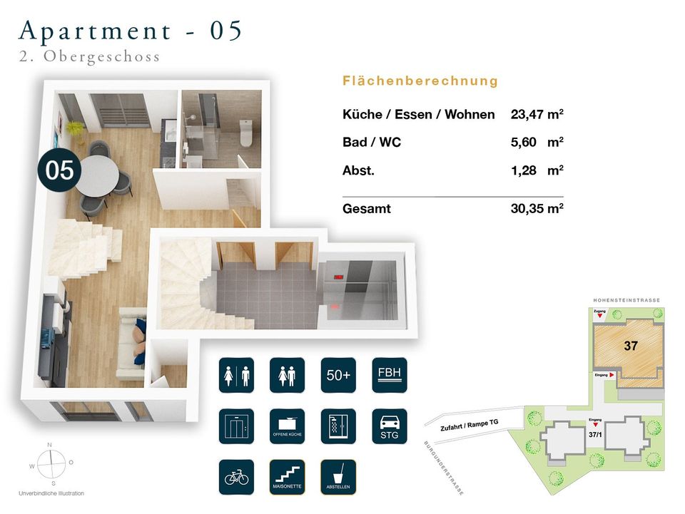 2 Zimmer Wohnung in Zuffenhausen am Bahnhof Neubau Maissonette in Stuttgart