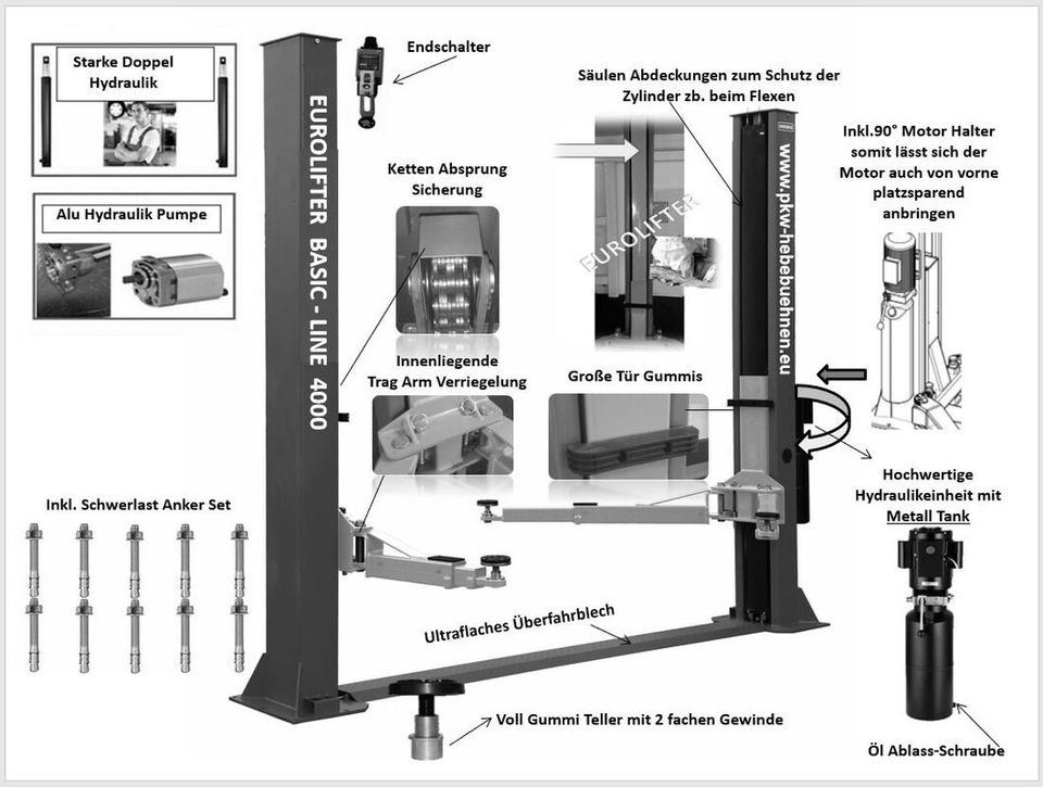 2 Säulen Hebebühne 4000 M Basic-Line in 230V ab: in Ludwigsau