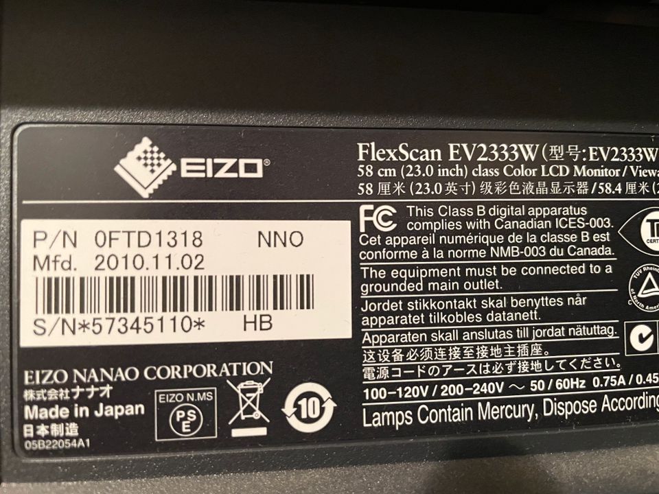 Eizo FlexScan EV2333W 58 cm (23 Zoll) 16:9 LCD TFT Monitor in Bonn