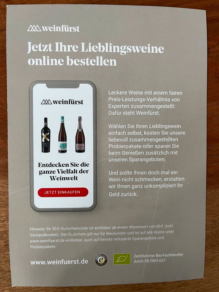 Weinfürst Gutschein Code in Waldbrunn