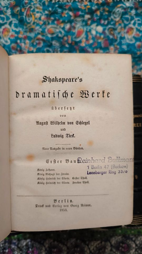 SHAKESPEARE'S DRAMATISCHE WERKE 9 BÄNDE KOMPLETT 1853-55 BIBLIOPH in Cottbus